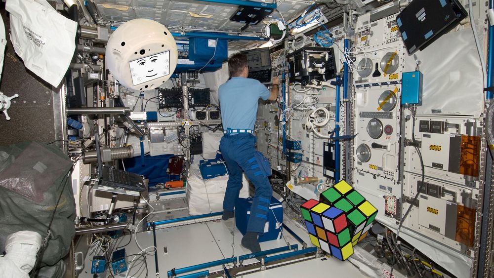 국제 우주 정거장 ISS에서 CIMON의 실험 전경(사진:에어버스)