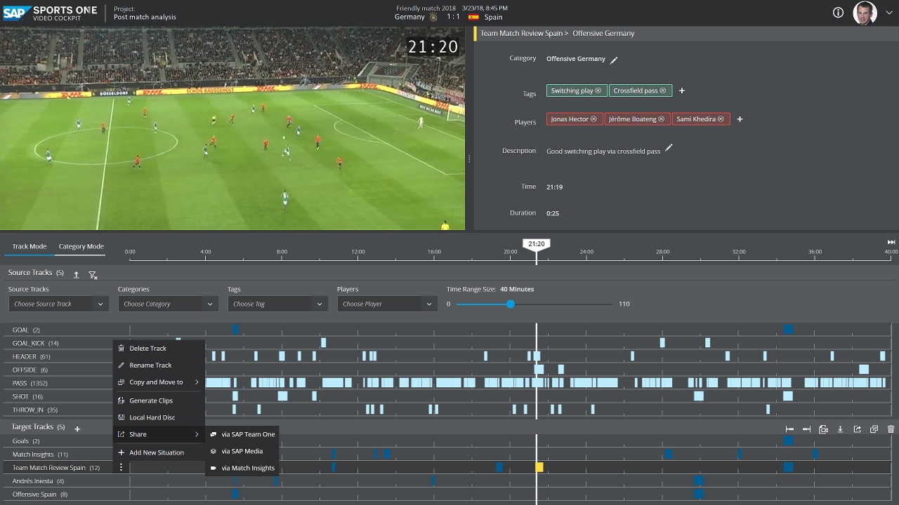 SAP와 독일축구협회가 공동 개발한 '비디오 콕핏(Video Cockpit)' 시연화면(사진:SAP)