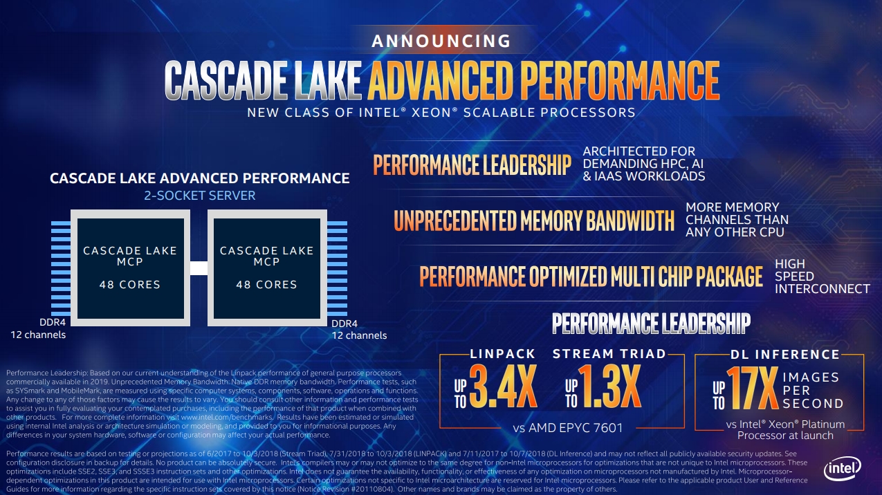 2019년 상반기 출시 예정인 '캐스캐이드 레이크 어드밴스드 퍼포먼스(Cascade Lake advanced performance)'