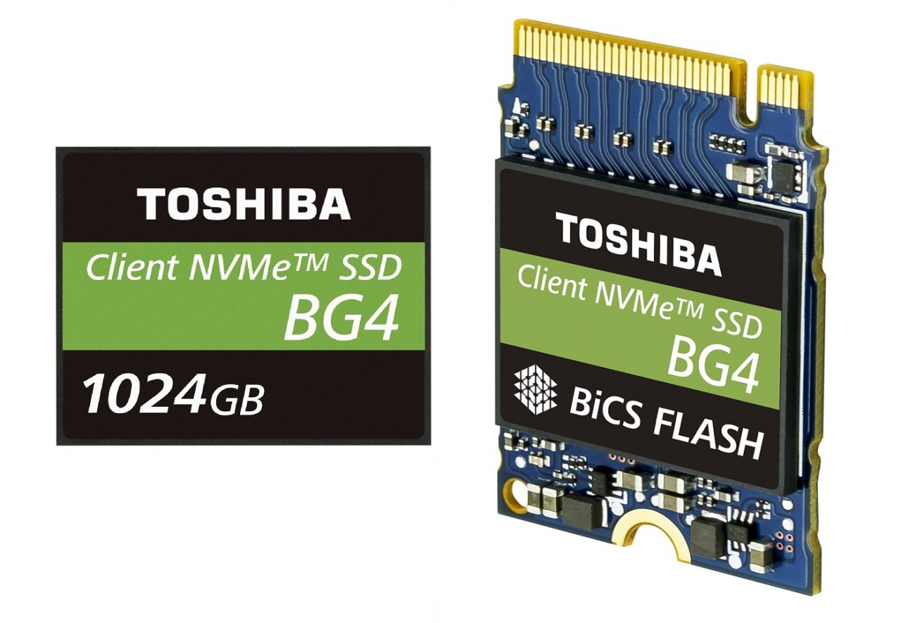 도시바 메모리 코퍼레이션 1TB 싱글 패키지 PCIe® Gen3 x4L SSD 제품과 96 레이어 3D 플래시 메모리(사진:도시바)
