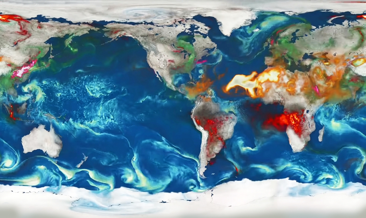 호주 산불로 인한 연기 이동 시뮬레이션(사진:NASA영상 캡처)