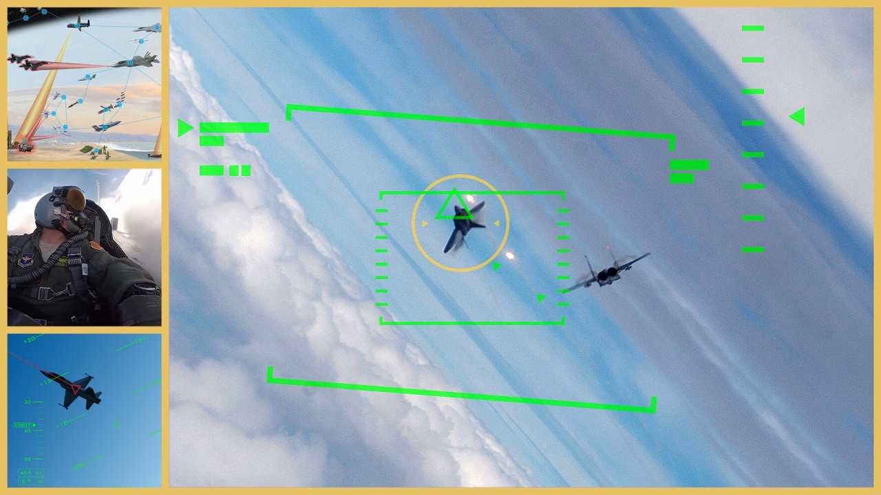 사진은 DARPA가 공중전에서 승리하기 위한 AI 훈련 이미지로 신뢰할 수 있는 AI가 근거리 항공 전투를 처리하여 조종사 기반 임무 지휘관의 조종사 역할을 향상 시킨다.(사진:DARPA)