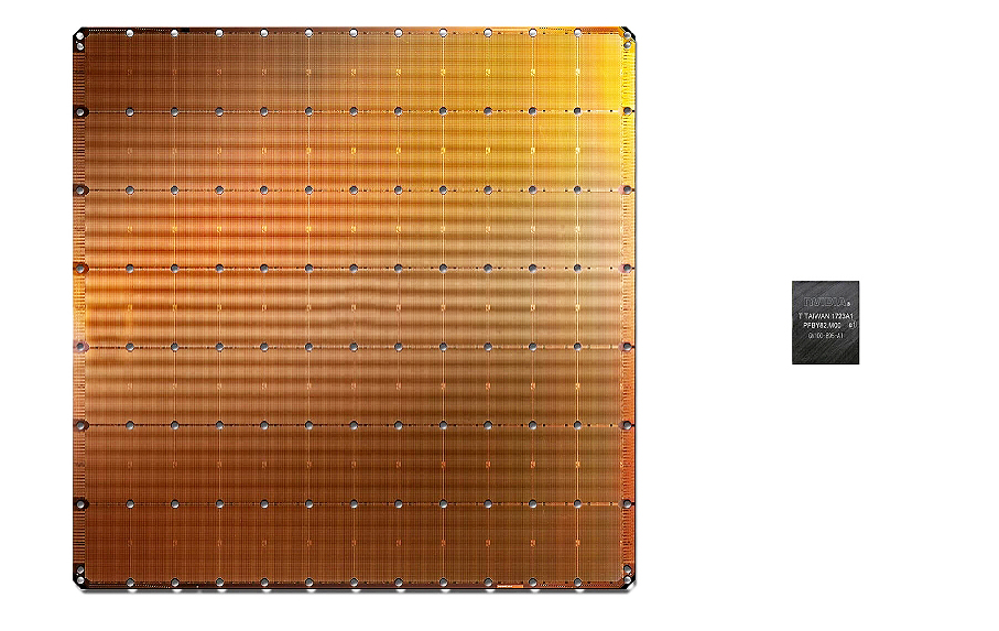 세레브라스 시스템(Cerebras Systems)의 세계 최대 칩셋으로(왼쪽) 현재, 가장 큰 GPU(오른쪽) 크기의 56 배로 딥러닝 시스템 CS-1의 핵심인