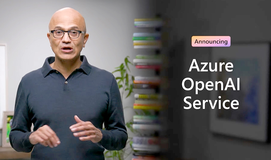 사티아 나델라(Satya Nadella) 마이크로소프트 CEO가 애저 오픈AI 서비스(Azure OpenAI Service)를 발표하는 모습(사진:영상캡처)