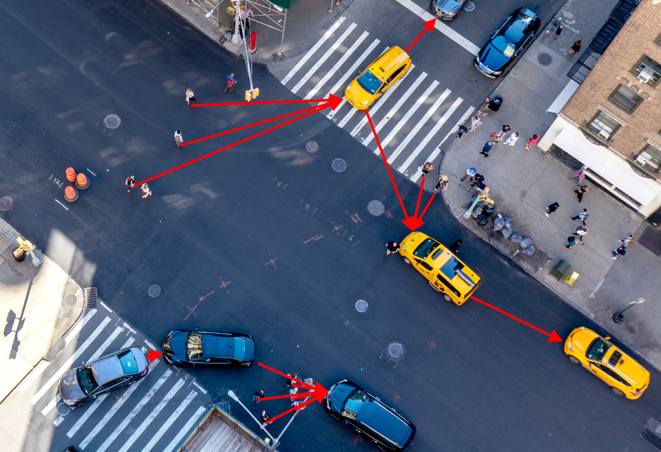 운전자, 자전거 타는 사람, 보행자와 같은 여러 도로 사용자의 미래 궤적을 효율적으로 예측하는 인공지능 시스템 (사진:MIT)