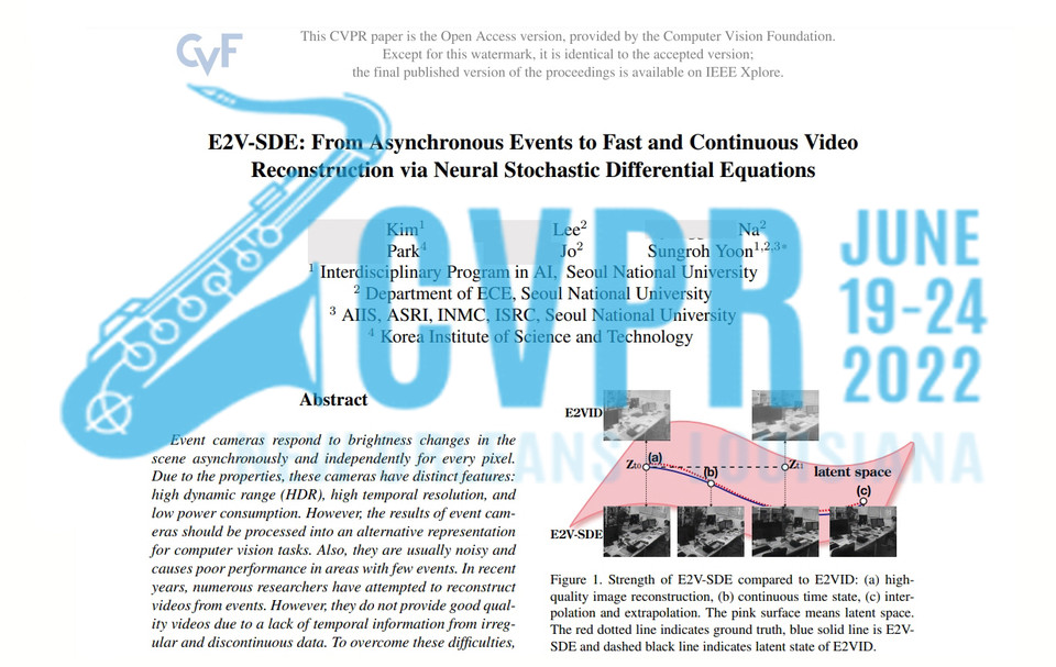 발표된 연구팀의 논문 'E2V-SDE: 비동기식 이벤트에서 신경 확률적 미분 방정식을 통한 빠르고 지속적인 비디오 재구성까지' 캡처이미지