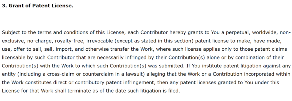 Apache 2.0의 특허 허여 조항