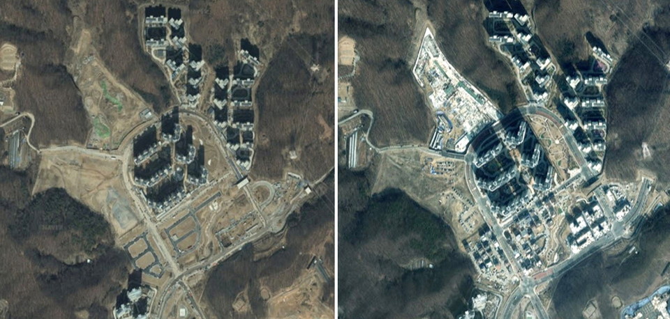 왼쪽: 기존 서비스, 오른쪽:국토위성지도(출처:국토지리정보원)
