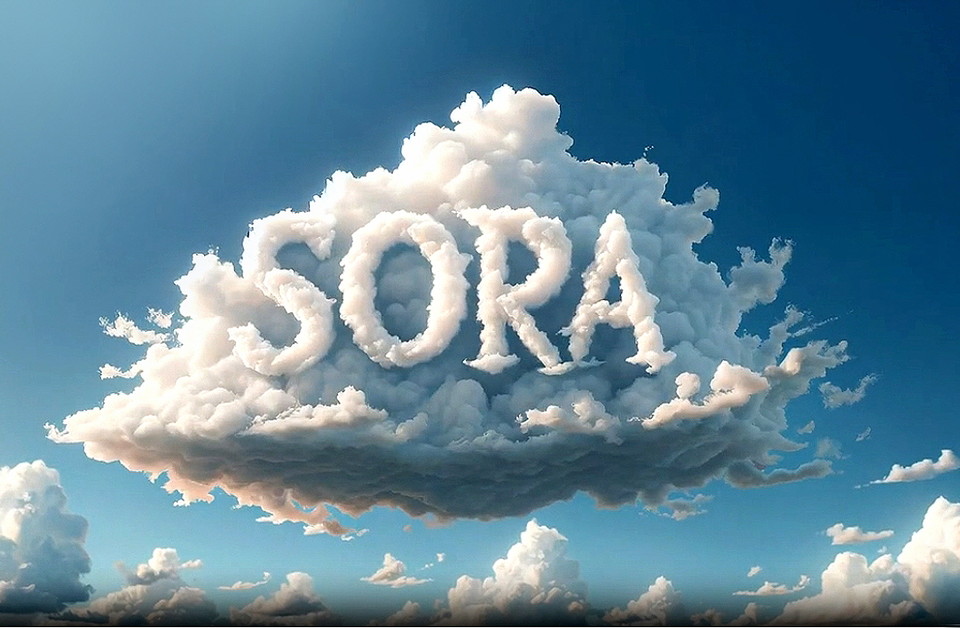 "SORA"라고 적힌 사실적인 구름 이미지 생성 영상 갈무리